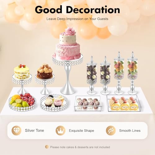 11 PCS Cake Stand Set Cupcake Stand Multiple Style Dessert Display Tower in Silver, alternate view 7