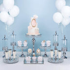 11 Pcs Crystal Silver Cake Stand Set, Elegant Dessert Display Cake Stands Tray Round Silver Cupcake Stand with