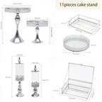 11 Pcs Crystal Silver Cake Stand Set, Elegant Dessert Display Cake Stands Tray Round Silver Cupcake Stand with, alternate