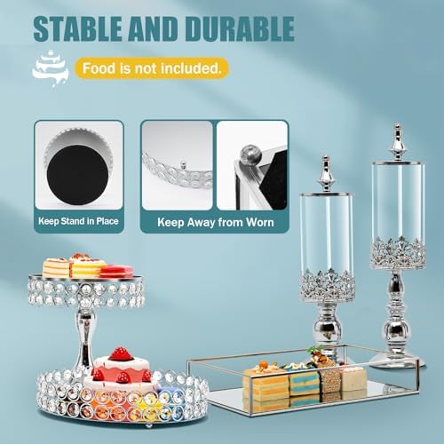 11 Pcs Crystal Silver Cake Stand Set, Elegant Dessert Display Cake Stands Tray Round Silver Cupcake Stand with, alternate