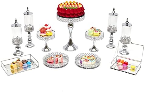 11 Pcs Crystal Silver Cake Stand Set, Elegant Dessert Display Cake Stands Tray Round Silver Cupcake Stand with, alternate