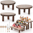 11 Pcs Wood Cake Stand Rectangular Round Rustic Wedding Cake Holder Tray with Wooden Slice Toppers and Cutter