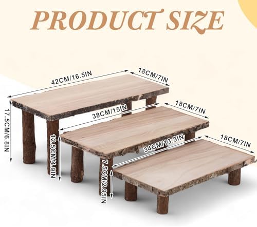 11 Pcs Wood Cake Stand Rectangular Round Rustic Wedding Cake Holder Tray with Wooden Slice Toppers and Cutter, alternate view