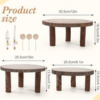 11 Pcs Wood Cake Stand Rectangular Round Rustic Wedding Cake Holder Tray with Wooden Slice Toppers and Cutter, alternate view