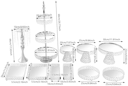 11 Pieces Silver Iron Crystal Cake Stand Sets for Celebrations Decorations in Silver, alternate view 3