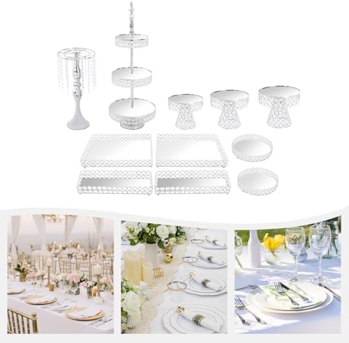 11 Pieces Silver Iron Crystal Cake Stand Sets for Celebrations Decorations in Silver, alternate view 4