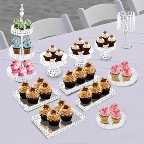 11 Pieces Silver Iron Crystal Cake Stand Sets for Celebrations Decorations in Silver, alternate view 5