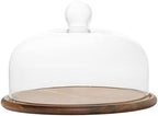 11" Wood Cake Stand with Glass Dome Lid - Rustic Cake Plate with Cover for Dessert Display, Birthday, Wedding