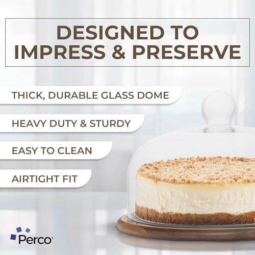 11" Wood Cake Stand with Glass Dome Lid - Rustic Cake Plate with Cover for Dessert Display, Birthday, Wedding, alternate view