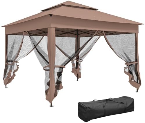 11' x 11' Pop Up Canopy w/Removable Zipper Netting, Brown in Brown
