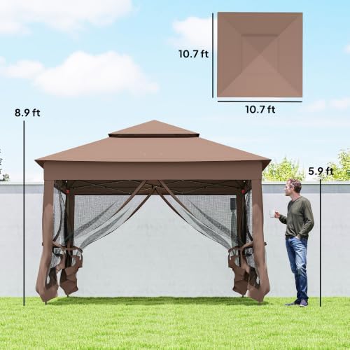 11' x 11' Pop Up Canopy w/Removable Zipper Netting, Brown in Brown, alternate view 3