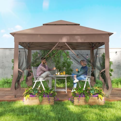11' x 11' Pop Up Canopy w/Removable Zipper Netting, Brown in Brown, alternate view 7