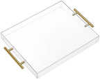 11"x14" Clear Acrylic Serving Tray with Golden Handles, Sturdy Huge Capacity Acrylic Tray for Coffee, Juice