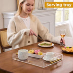 11"x14" Clear Acrylic Serving Tray with Golden Handles, Sturdy Huge Capacity Acrylic Tray for Coffee, Juice, alternate view 2