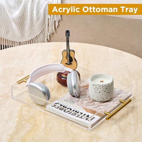 11"x14" Clear Acrylic Serving Tray with Golden Handles, Sturdy Huge Capacity Acrylic Tray for Coffee, Juice, alternate view 4