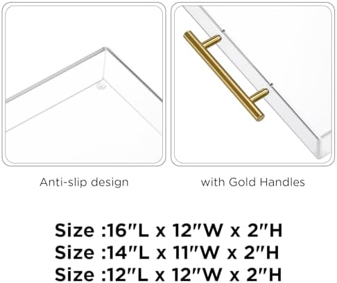 11"x14" Clear Acrylic Serving Tray with Golden Handles, Sturdy Huge Capacity Acrylic Tray for Coffee, Juice, alternate view 5