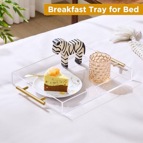 11"x14" Clear Acrylic Serving Tray with Golden Handles, Sturdy Huge Capacity Acrylic Tray for Coffee, Juice, alternate view 6