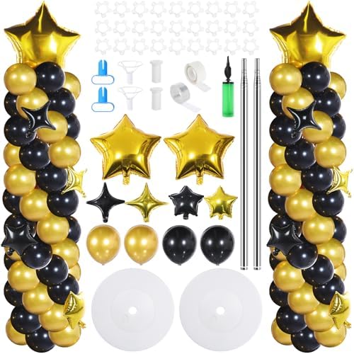 110 Pcs Black and Gold Balloon Arch Column Stand Kit