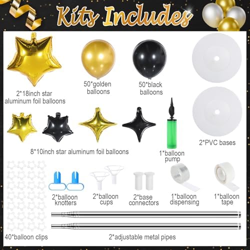 110 Pcs Black and Gold Balloon Arch Column Stand Kit, alternate view 3