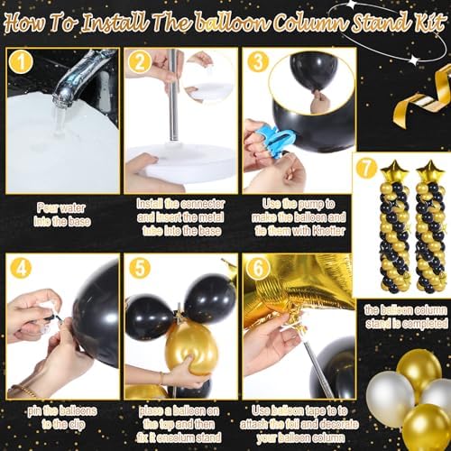 110 Pcs Black and Gold Balloon Arch Column Stand Kit, alternate view 4