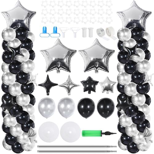 110 Pcs Black and Silver Balloon Arch Column Stand Kit