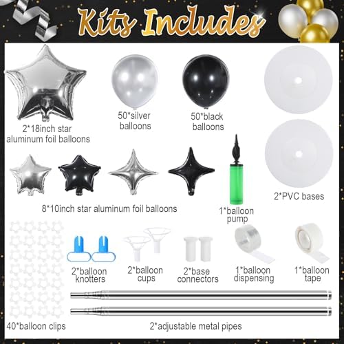 110 Pcs Black and Silver Balloon Arch Column Stand Kit, alternate view 3