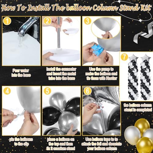 110 Pcs Black and Silver Balloon Arch Column Stand Kit, alternate view 4