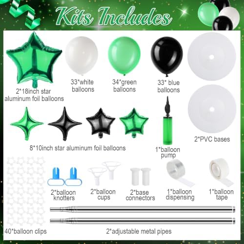 110 Pcs Green White Black Balloon Arch Column Stand Kit Football, alternate view 3