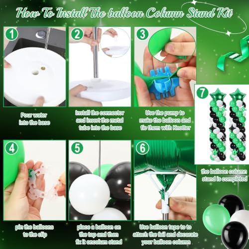 110 Pcs Green White Black Balloon Arch Column Stand Kit Football, alternate view 4