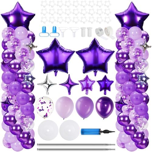 110 Pcs Purple and Silver Balloon Arch Column Stand Kit