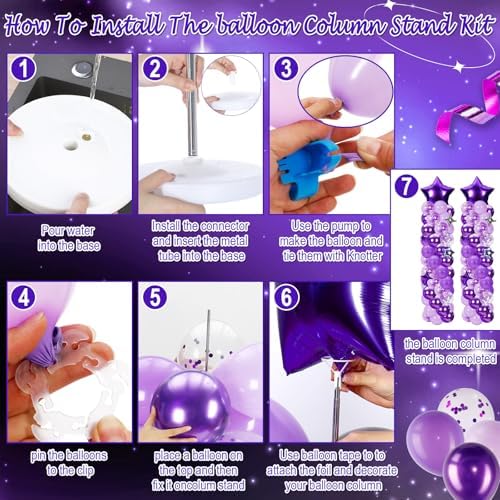 110 Pcs Purple and Silver Balloon Arch Column Stand Kit, alternate view 5