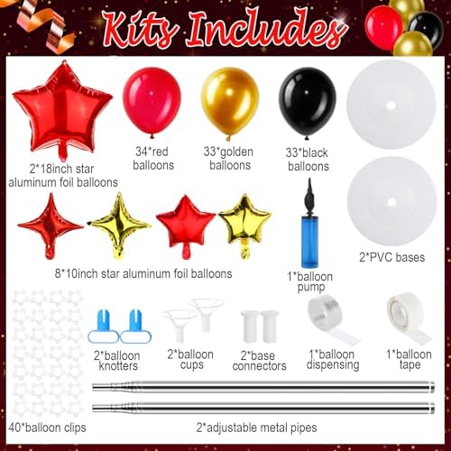 110 Pcs Red Gold Black Balloon Arch Column Stand Kit, alternate view 3