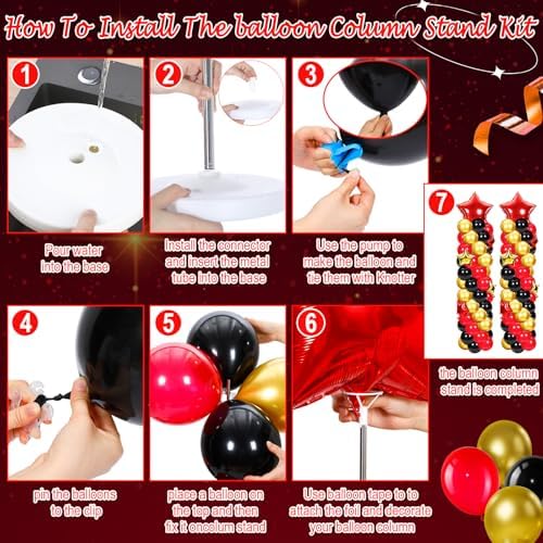 110 Pcs Red Gold Black Balloon Arch Column Stand Kit, alternate view 5