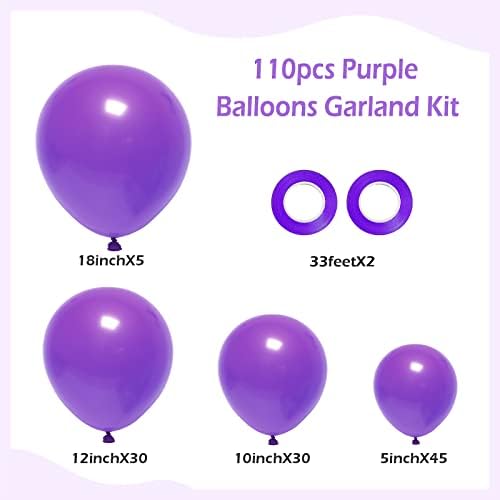110pcs Purple Balloon Arch Kit with 18 12 10 5 inch Balloons in 110 Count (Pack of 1) in Purple, alternate view 2