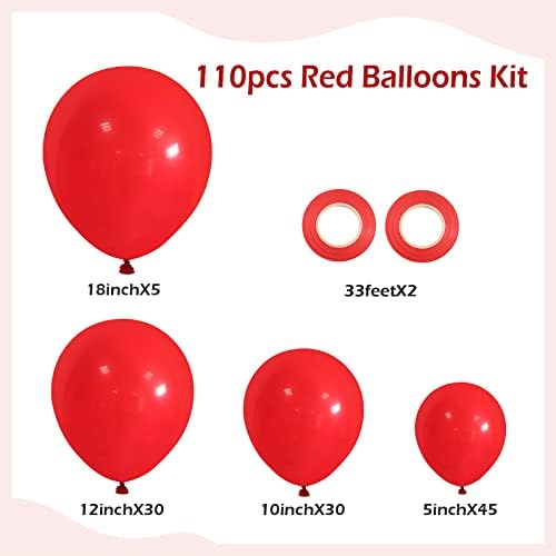 110pcs Red Balloon Arch Kit with 18 12 10 5 inch Balloons in 110 Count (Pack of 1) in Red, alternate view 2