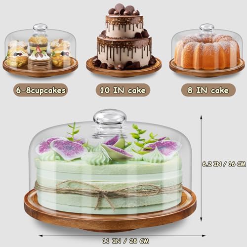 11in Acacia Wood Cake Stand with Lid, Cake Holder with Glass Dome in 1, alternate view 3