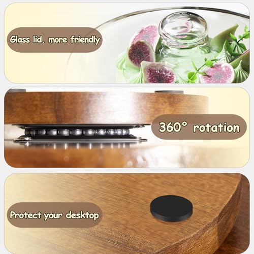 11in Acacia Wood Cake Stand with Lid, Cake Holder with Glass Dome in 1, alternate view 4