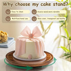 11in Acacia Wood Cake Stand with Lid, Cake Holder with Glass Dome in 1, alternate view 5
