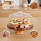 11in Acacia Wood Cake Stand with Lid, Cake Plate with Glass Dome in 1, alternate view 4
