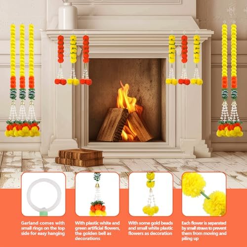 11PCS Diwali Decorations Artificial Marigold Garland for Home Fall Party, alternate view 3