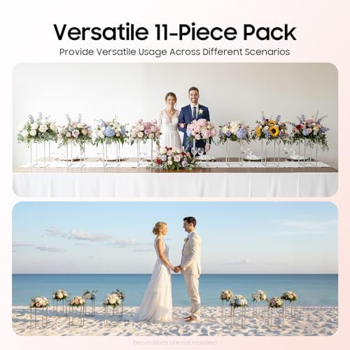 11Pcs Silver Flower Stand Set - Square Metal Display Racks with Removable Design, 15.7 Inch Tall Table, alternate view 4