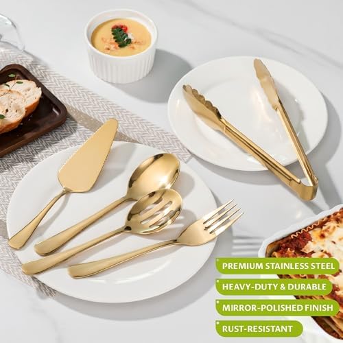 11PCS Stainless Steel Gold Serving Utensils, 8.7''Serving Spoons,8.7''Slotted Spoons, Serving Fork, 9'' Serving, alternate