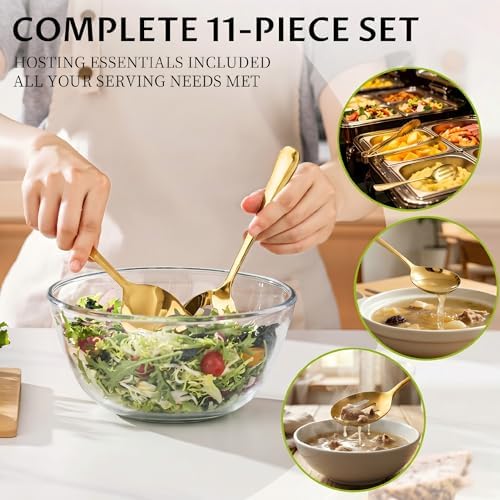 11PCS Stainless Steel Gold Serving Utensils, 8.7''Serving Spoons,8.7''Slotted Spoons, Serving Fork, 9'' Serving, alternate