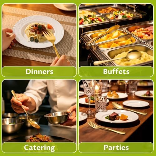 11PCS Stainless Steel Gold Serving Utensils, 8.7''Serving Spoons,8.7''Slotted Spoons, Serving Fork, 9'' Serving, alternate