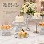 11PCS Wedding Cake Stands Set, Rectangular and Round Glass Cupcake Holder, Silver Crystal Dessert Display Stands, alternate