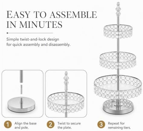 11PCS Wedding Cake Stands Set, Rectangular and Round Glass Cupcake Holder, Silver Crystal Dessert Display Stands, alternate