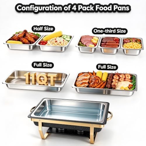 11Qt Chafing Dishes for Buffet, 4 Pack, Black in Black, alternate view 2