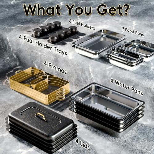 11Qt Chafing Dishes for Buffet, 4 Pack, Black in Black, alternate view 3