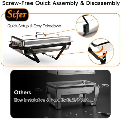 11Qt Chafing Dishes for Buffet, No Any Screws, 4 Pack, Black in Black, alternate view 3