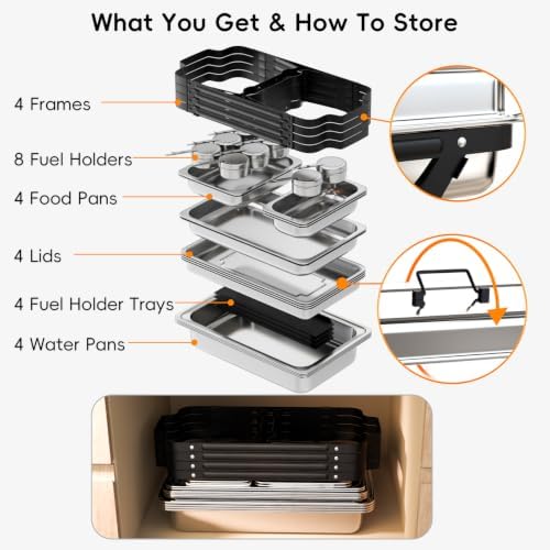 11Qt Chafing Dishes for Buffet, No Any Screws, 4 Pack, Black in Black, alternate view 4